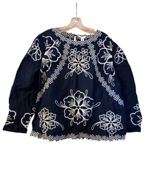 Cato Est 1946 Navy/white Embrodiered Top Delicate Whimsical Romantic Size  XL